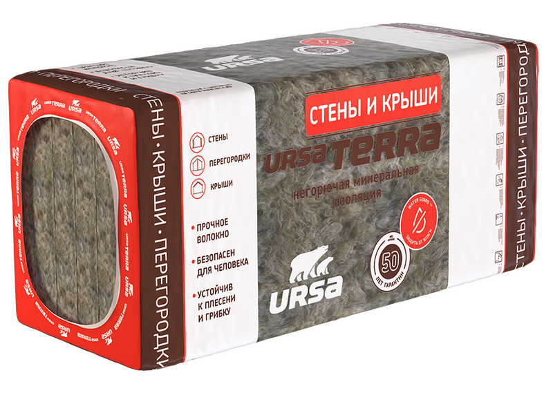 Утеплитель Ursa Terra 36 PN cтены и крыши 50х610х1250